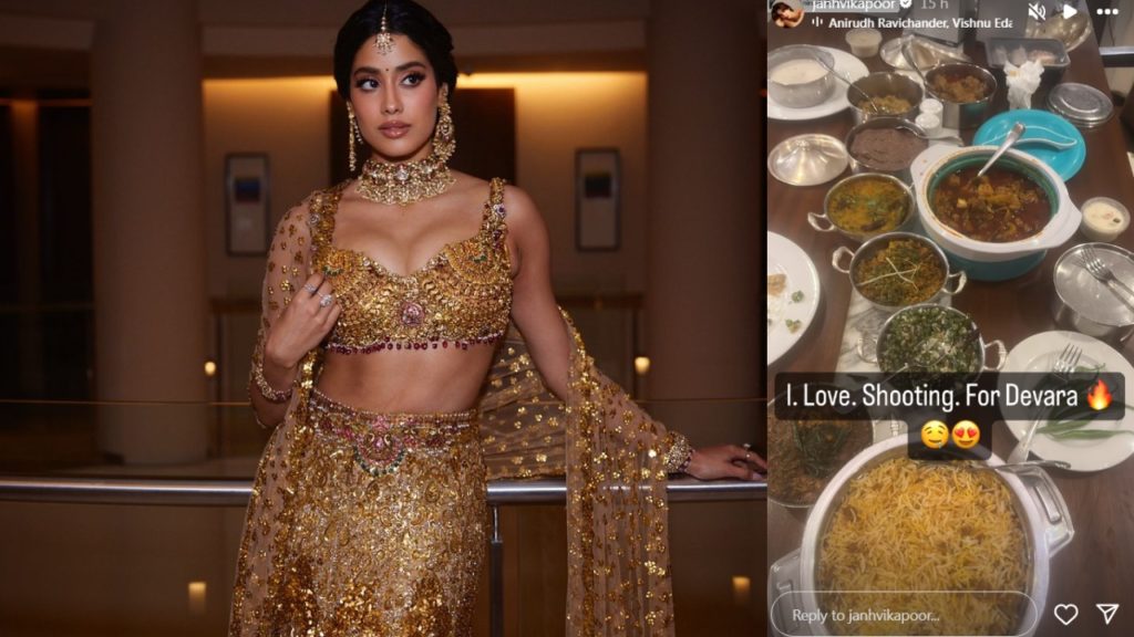 Janhvi Kapoor post a Photo from Devara Shoot Lunch Break with huge Food Items
