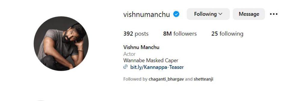 Manchu Vishnu Having More Followers in Instagram rather than star Heros 