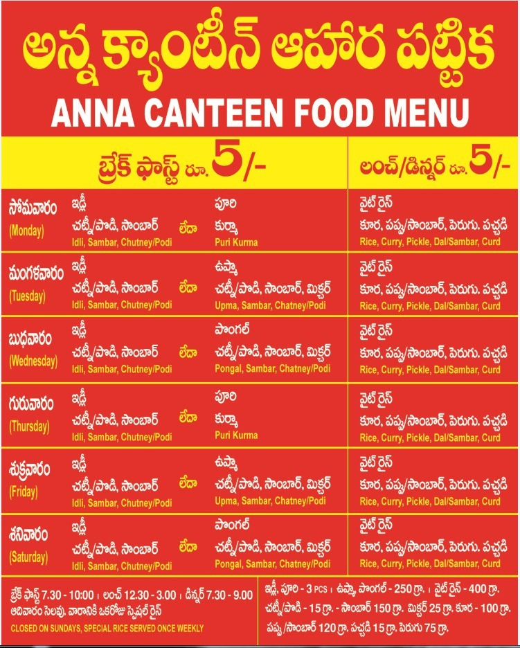 Anna Canteen Food Menu