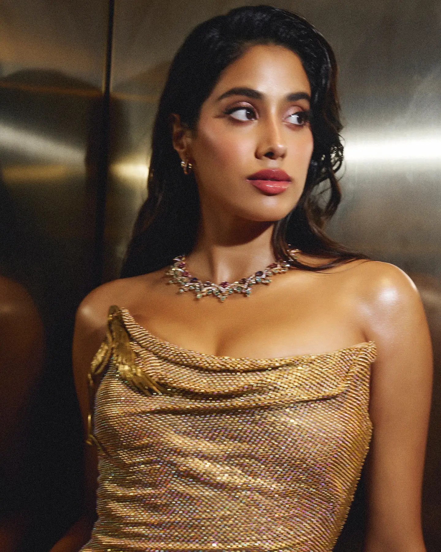 Janhvi Kapoor Dazzling in Golden Dress after Devara Release