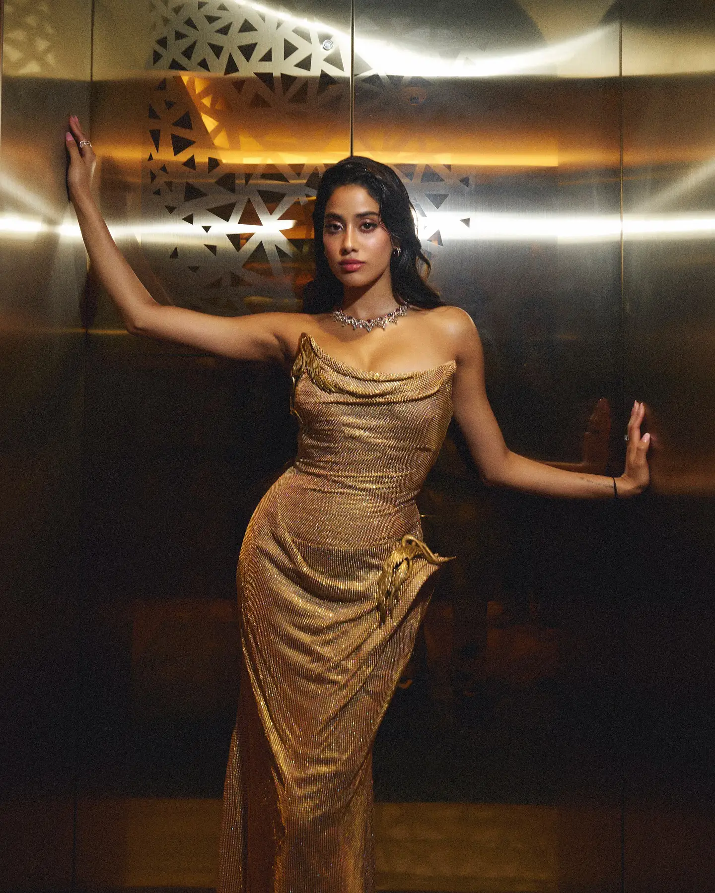 Janhvi Kapoor Dazzling in Golden Dress after Devara Release