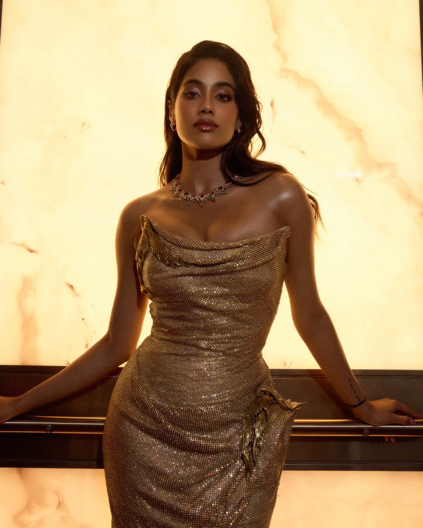 Janhvi Kapoor Dazzling in Golden Dress after Devara Release