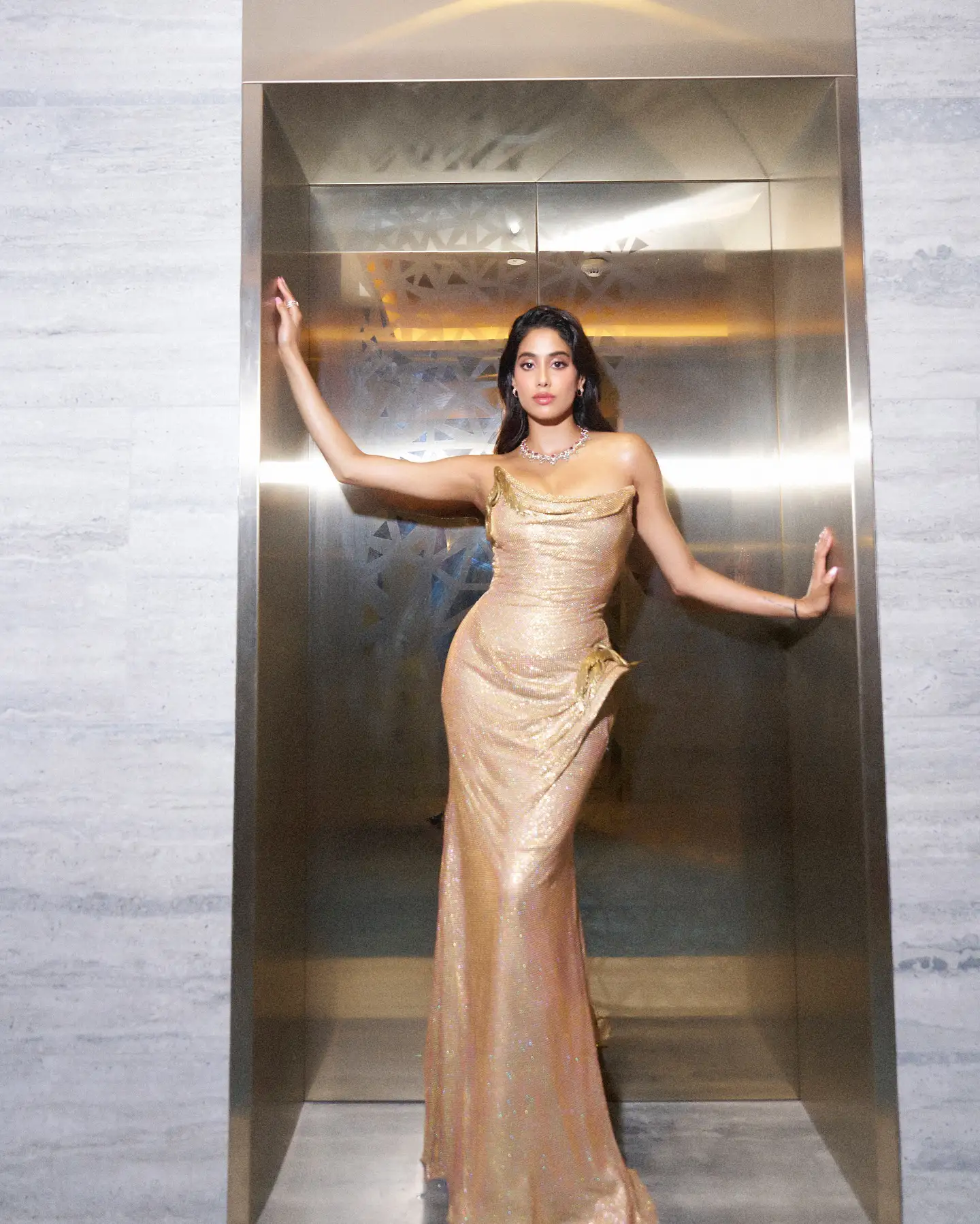 Janhvi Kapoor Dazzling in Golden Dress after Devara Release