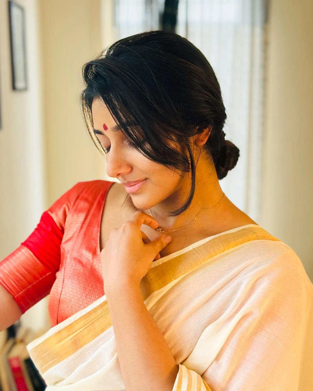 Mirnaa Menon Onam Special Photos in Saree