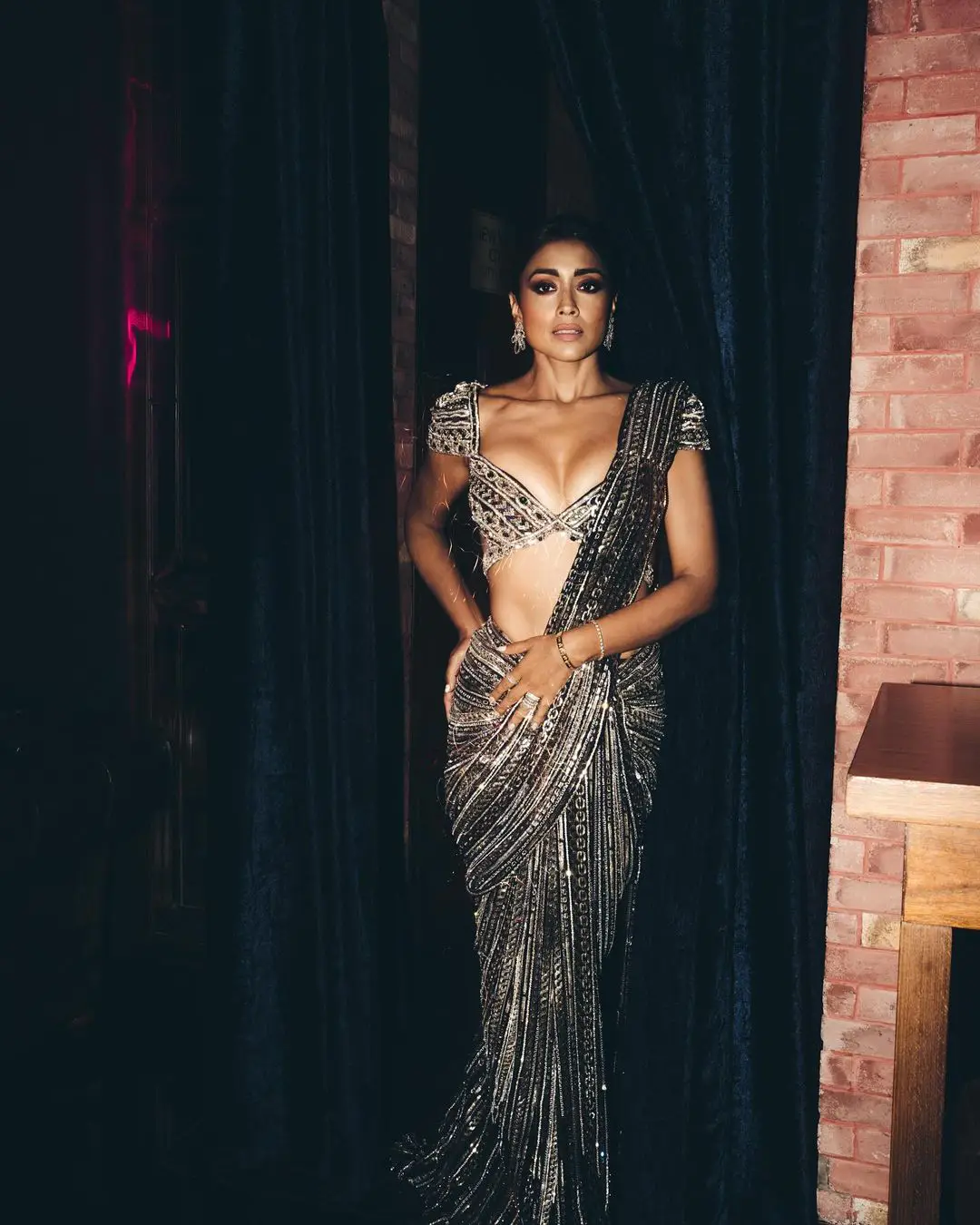 Shriya Saran Sizzling Photos in Shining Saree