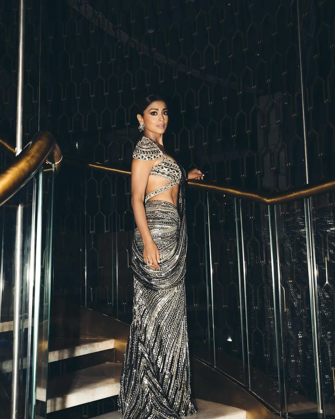 Shriya Saran Sizzling Photos in Shining Saree