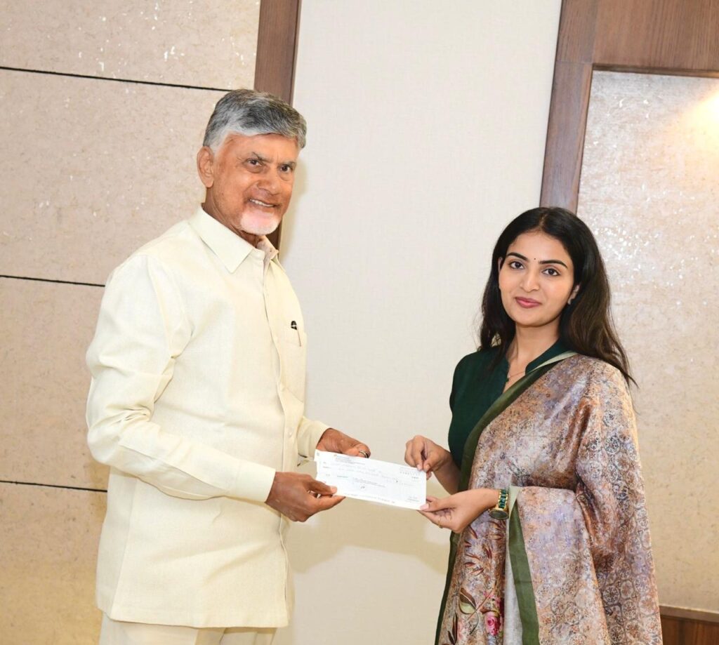 Ananya Nagalla Meets CM Chandrababu Naidu for helping to Flood Effected People 