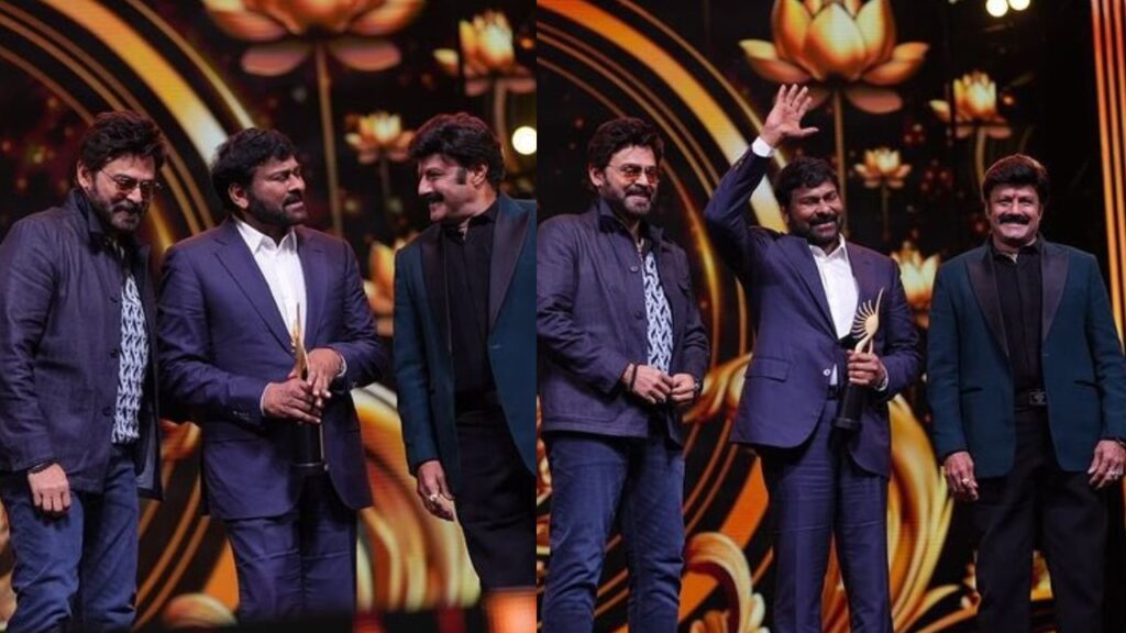 Megastar Chiranjeevi Balakrishna and Venkatesh on Single Stage at IIFA 2024 Photos goes Viral