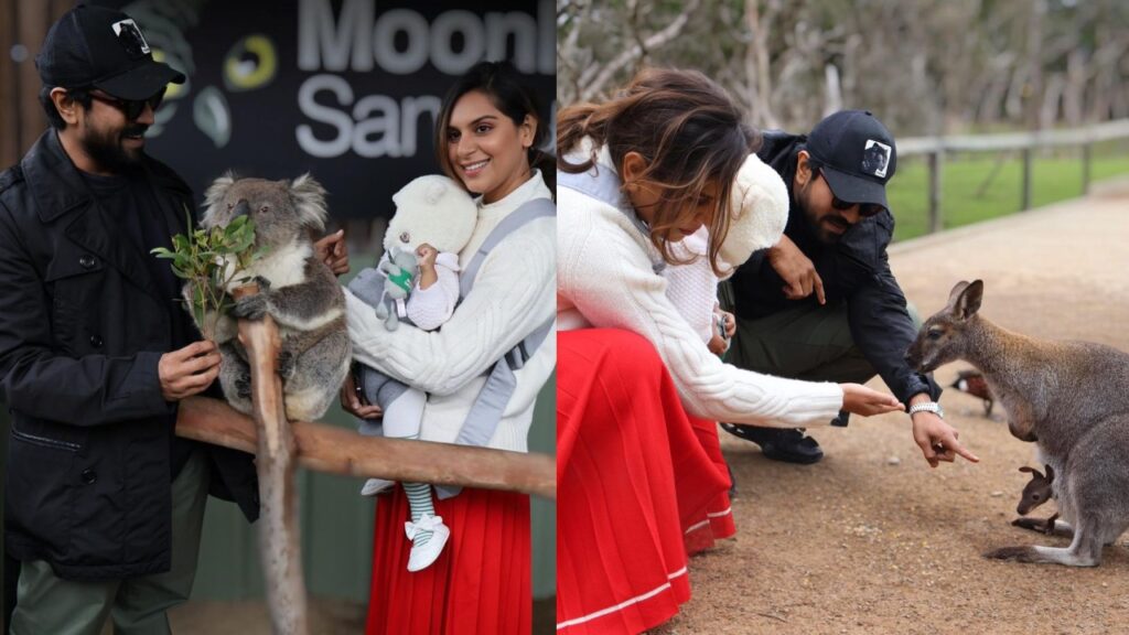 Ram Charan Upasana Klin Kaara Enjoying in Australia with animals Photos goes Viral