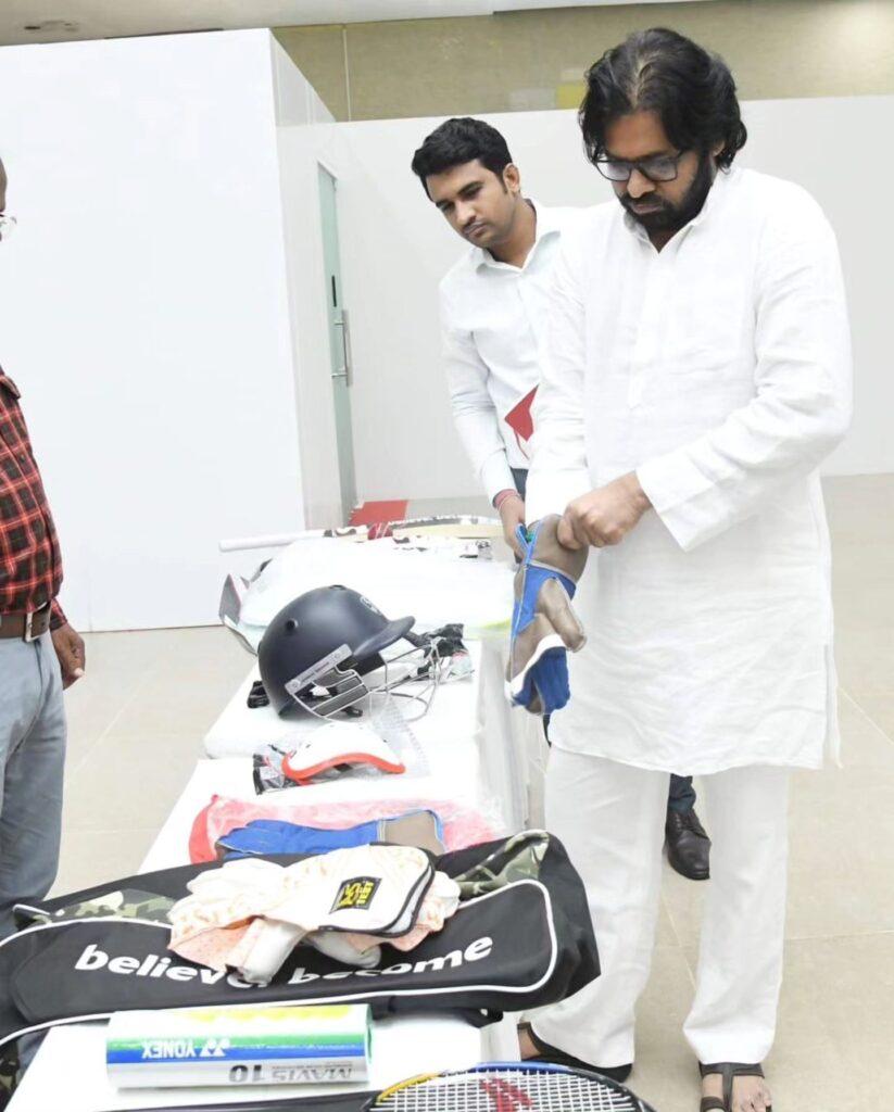 Pawan Kalyan Inspected Sports equipment in Pithapuram Photos goes Viral 