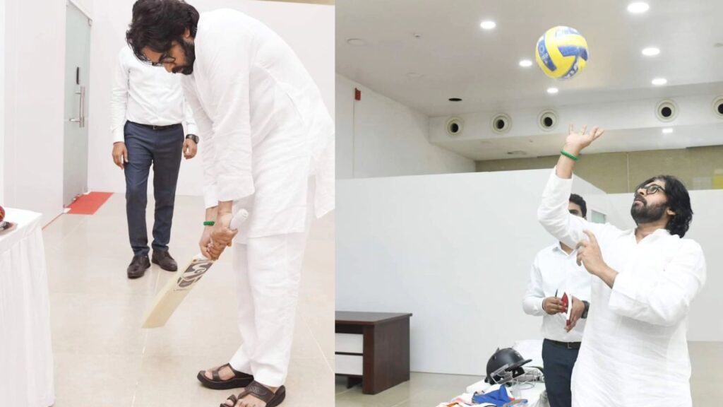 Pawan Kalyan Inspected Sports equipment in Pithapuram Photos goes Viral