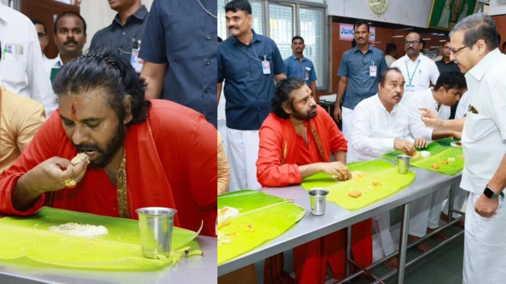 Pawan Kalyan Visited Nitya Annadana Center in Tirumala Eating Food with Devotees