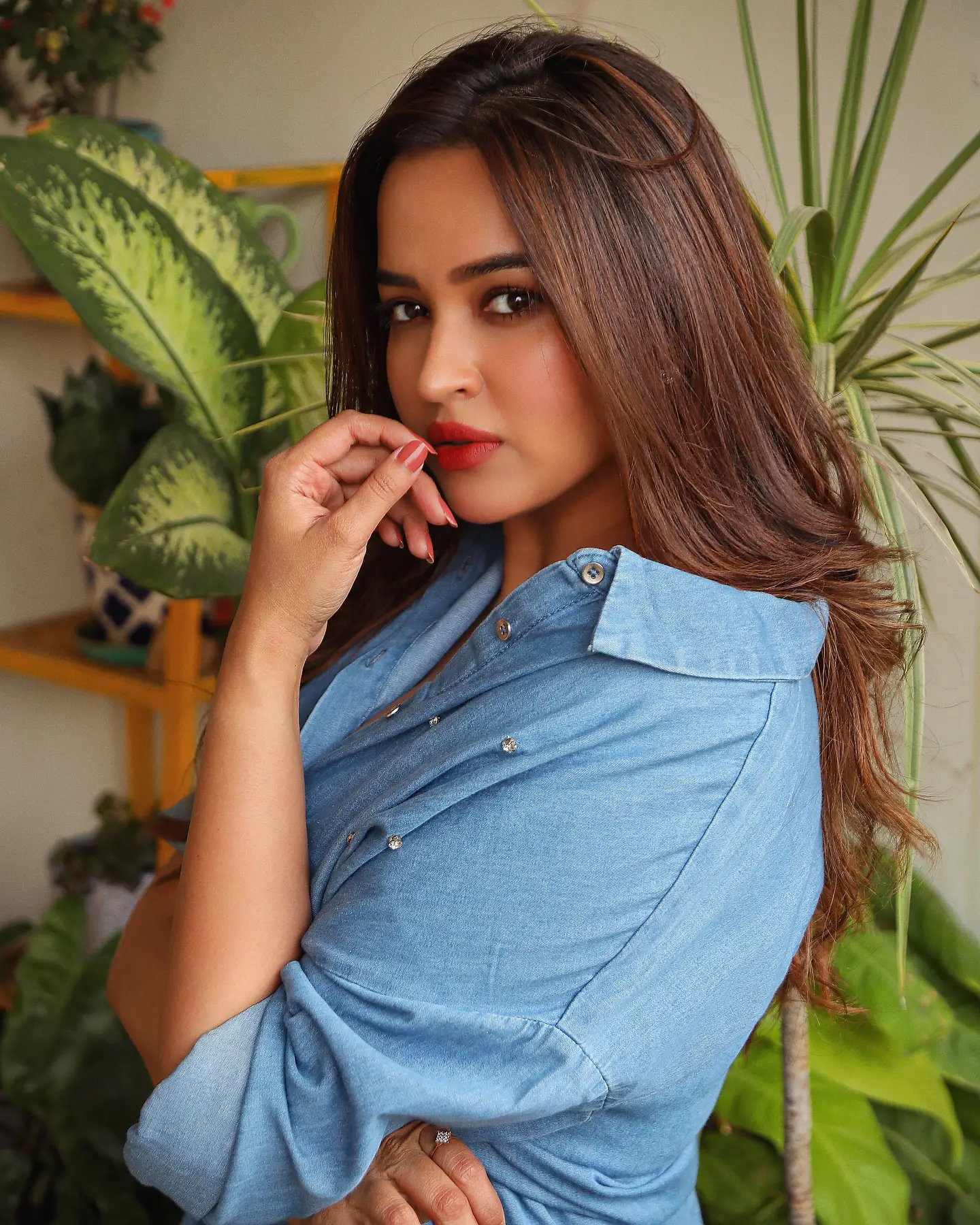 Pujita Ponnada Sizzling Photos in Blue Shirt