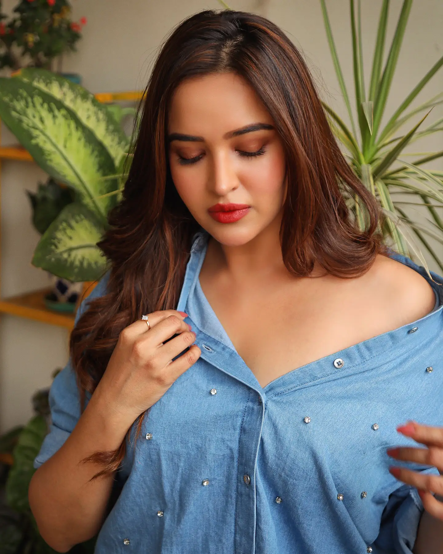 Pujita Ponnada Sizzling Photos in Blue Shirt