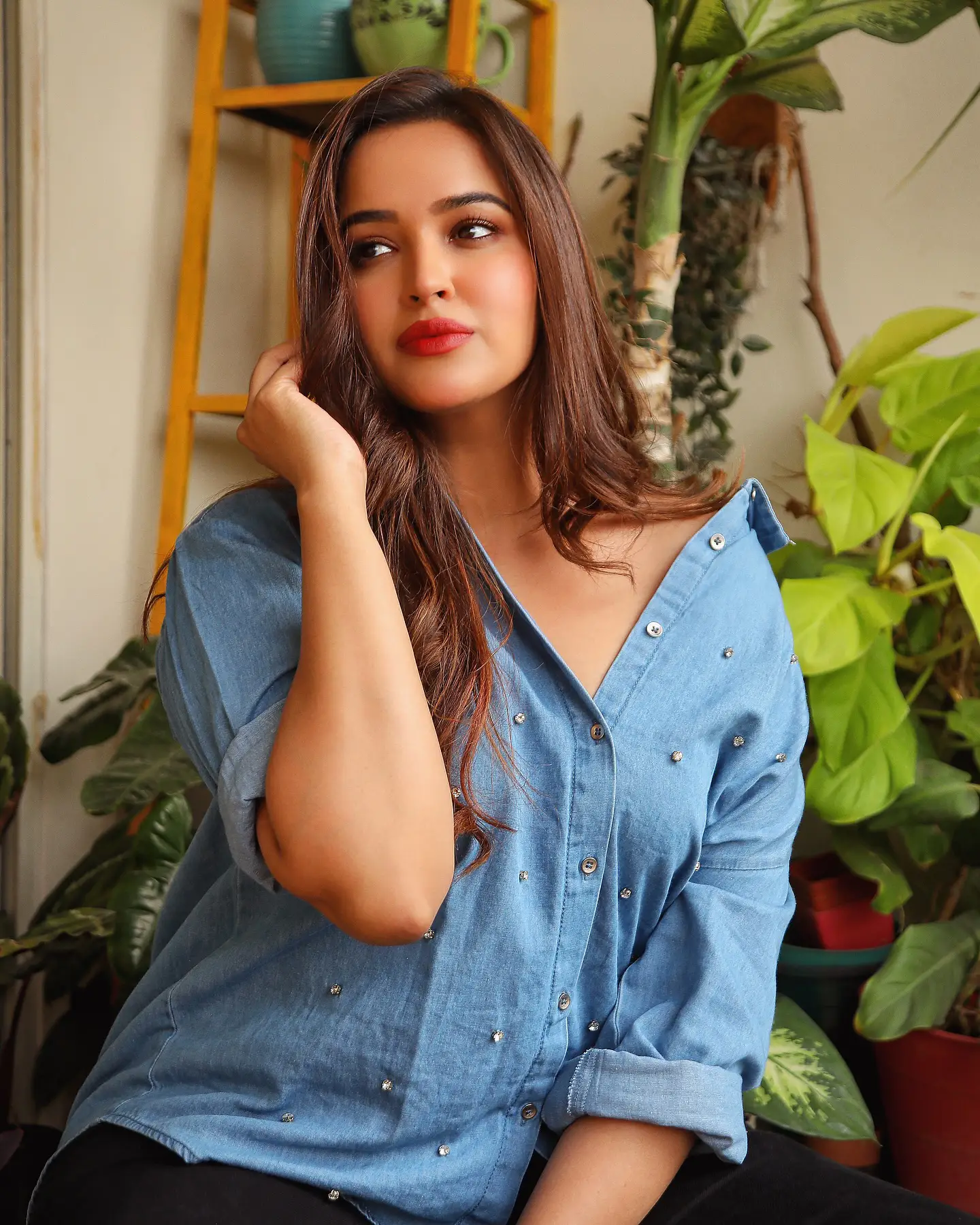 Pujita Ponnada Sizzling Photos in Blue Shirt