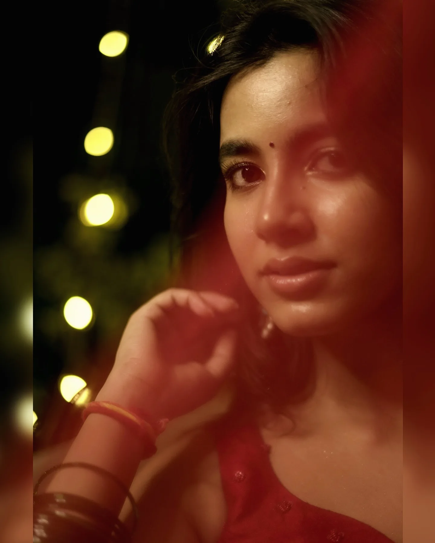 Shivani Nagaram Shines in Red Saree for Diwali