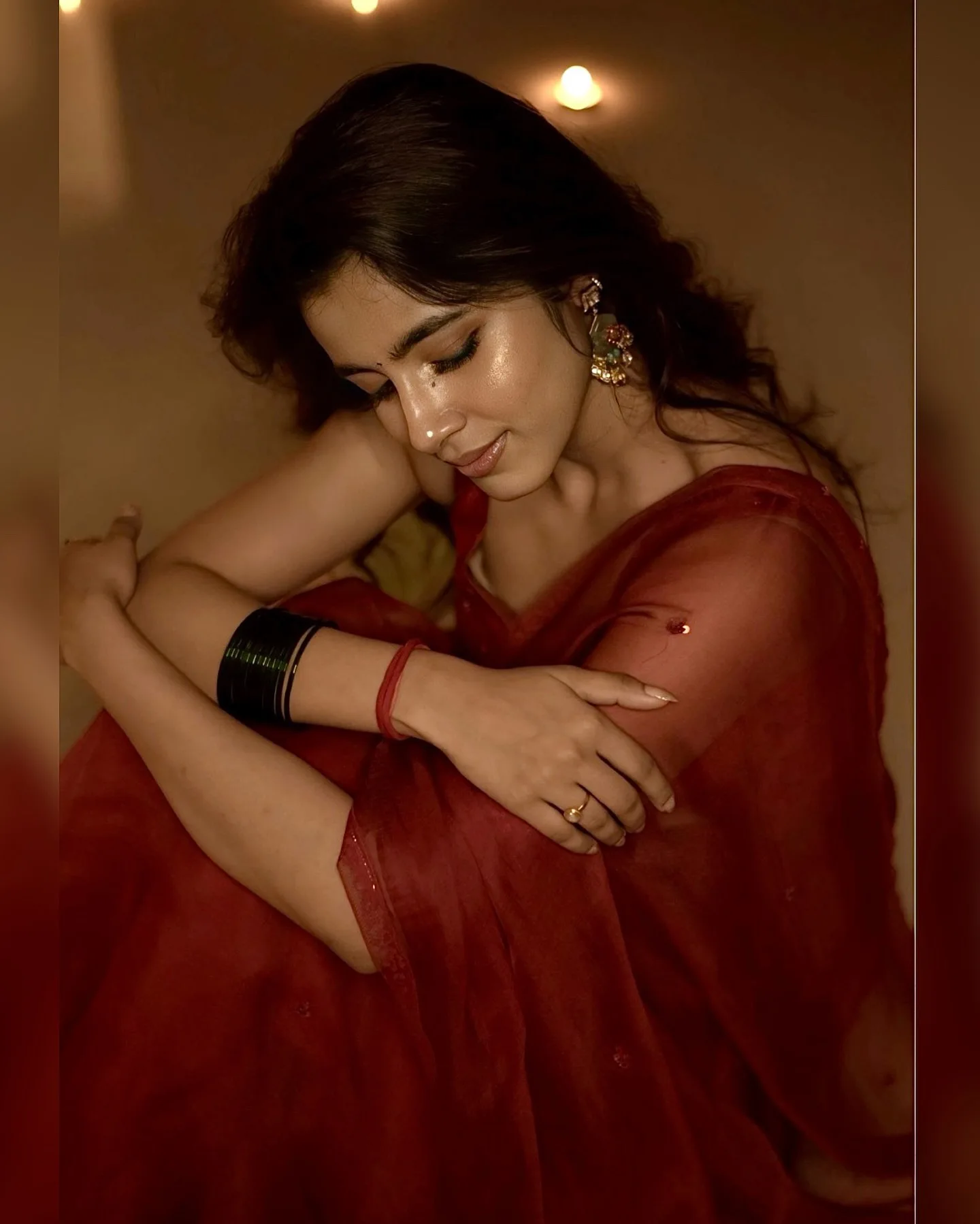 Shivani Nagaram Shines in Red Saree for Diwali