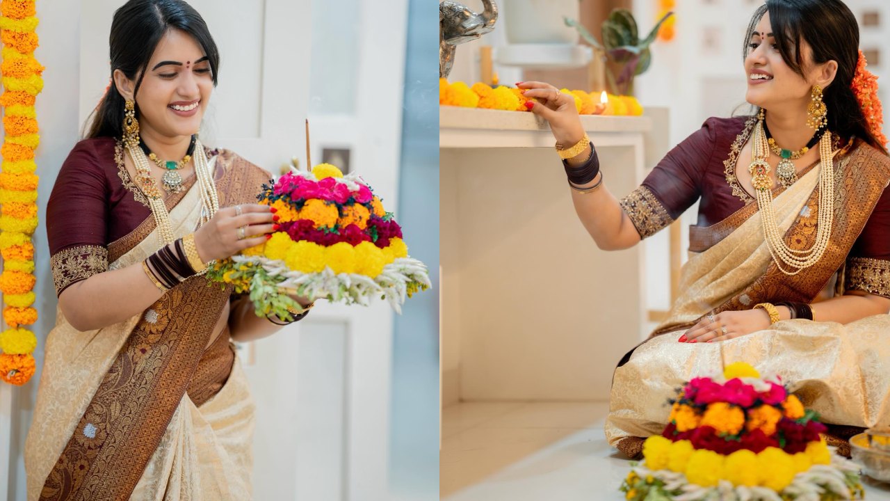 Sravanthi Chokarapu : బతుకమ్మతో యాంకర్ స్రవంతి సందడి.. సాంప్రదాయంగా చీరలో.. ఫొటోలు చూశారా?