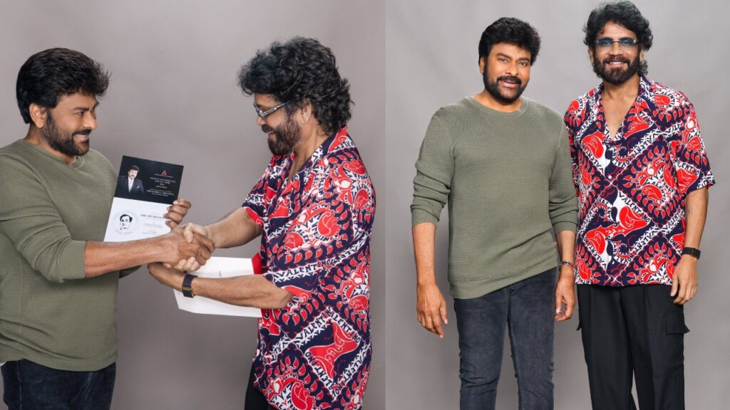 Akkineni Nagarjuna Meets Megastar Chiranjeevi and Invites for Receiving Akkineni National Award