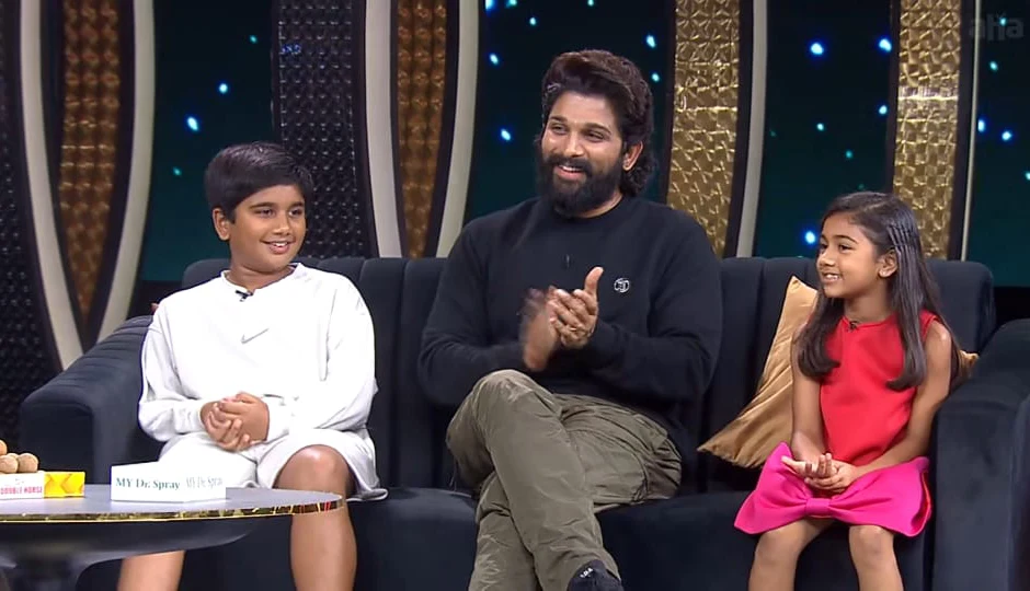 Allu Arjun Attends to Balakrishna Unstoppable with Allu Ayaan and Arha