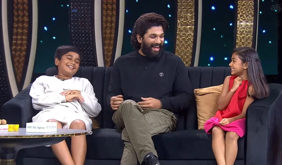 Allu Arjun Attends to Balakrishna Unstoppable with Allu Ayaan and Arha