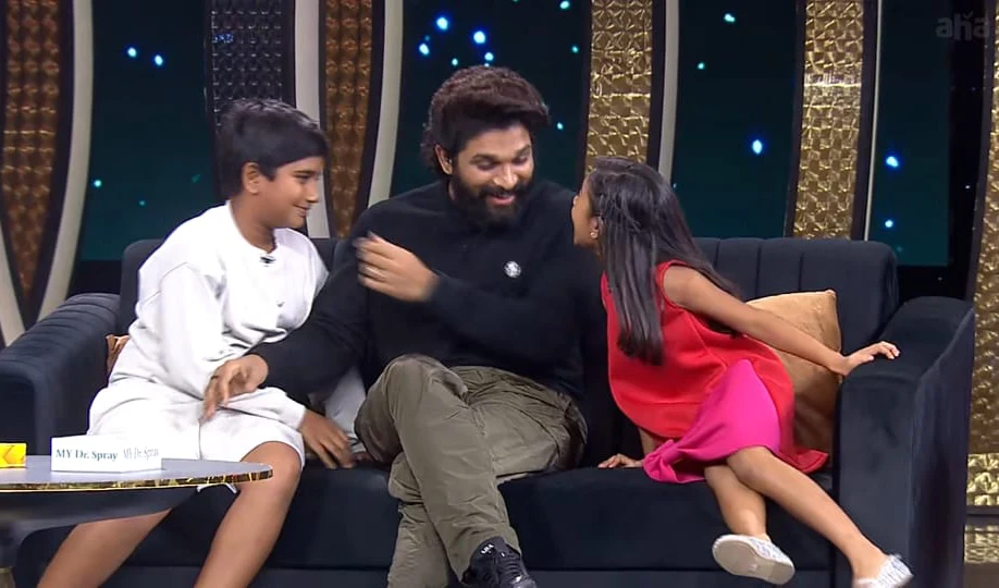 Allu Arjun Attends to Balakrishna Unstoppable with Allu Ayaan and Arha