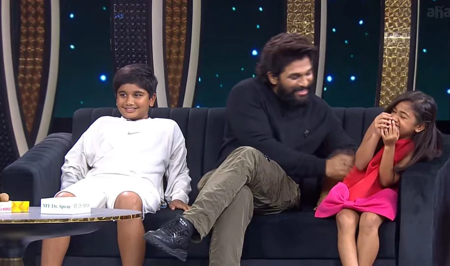 Allu Arjun Attends to Balakrishna Unstoppable with Allu Ayaan and Arha