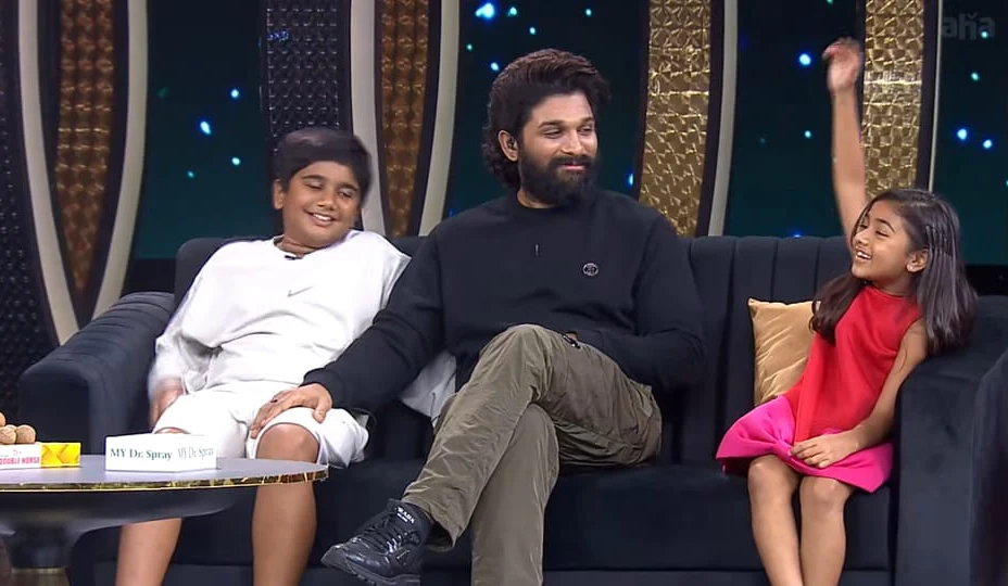 Allu Arjun Attends to Balakrishna Unstoppable with Allu Ayaan and Arha