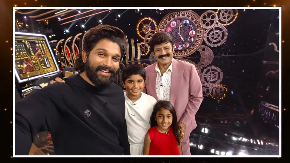 Allu Arjun Attends to Balakrishna Unstoppable with Allu Ayaan and Arha