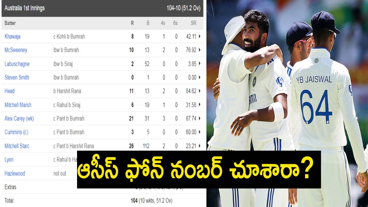 IND vs AUS : 8, 10, 2, 0, 11, 6, 21, 3, 26, 5, 7 ఆసీస్ ఫోన్ నంబర్ చూశారా? IND vs AUS : 8, 10, 2, 0, 11, 6, 21, 3, 26, 5, 7 ఆసీస్ ఫోన్ నంబర్ చూశారా?