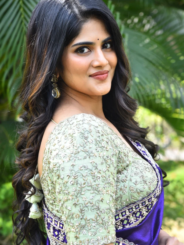 Megha Akash Bubbly Looks in Blue Saree