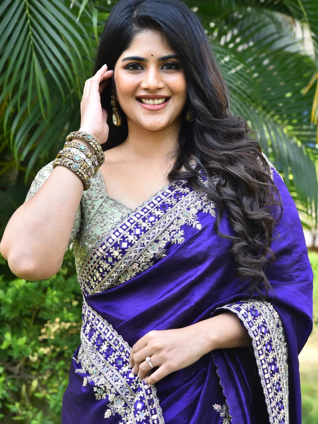 Megha Akash Bubbly Looks in Blue Saree