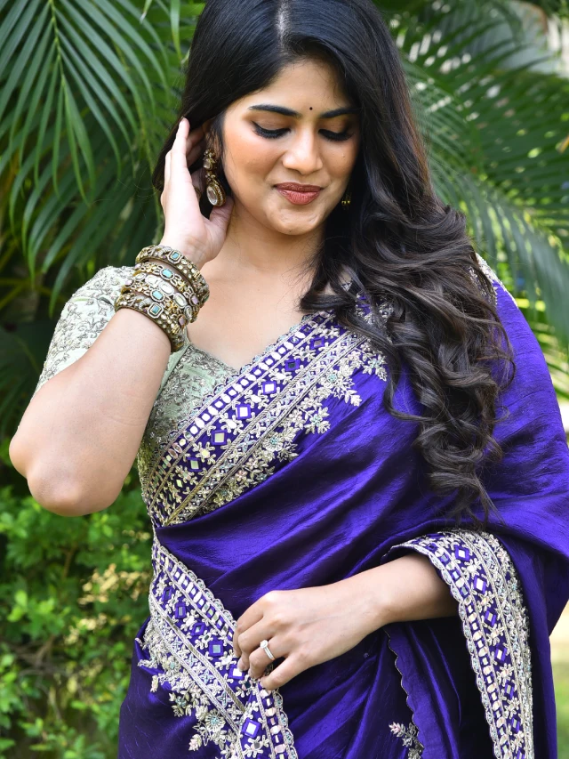 Megha Akash Bubbly Looks in Blue Saree
