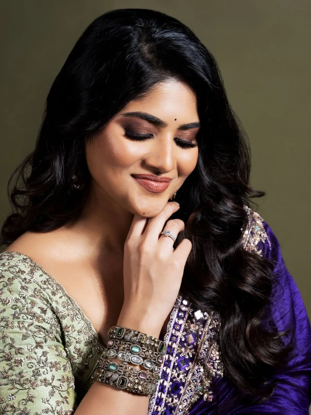 Megha Akash Bubbly Looks in Blue Saree