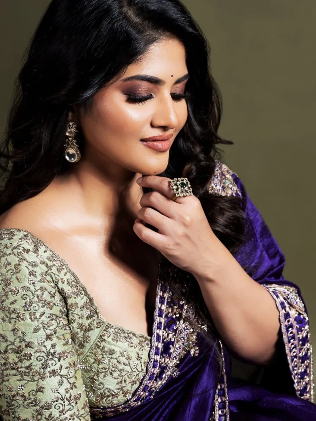 Megha Akash Bubbly Looks in Blue Saree