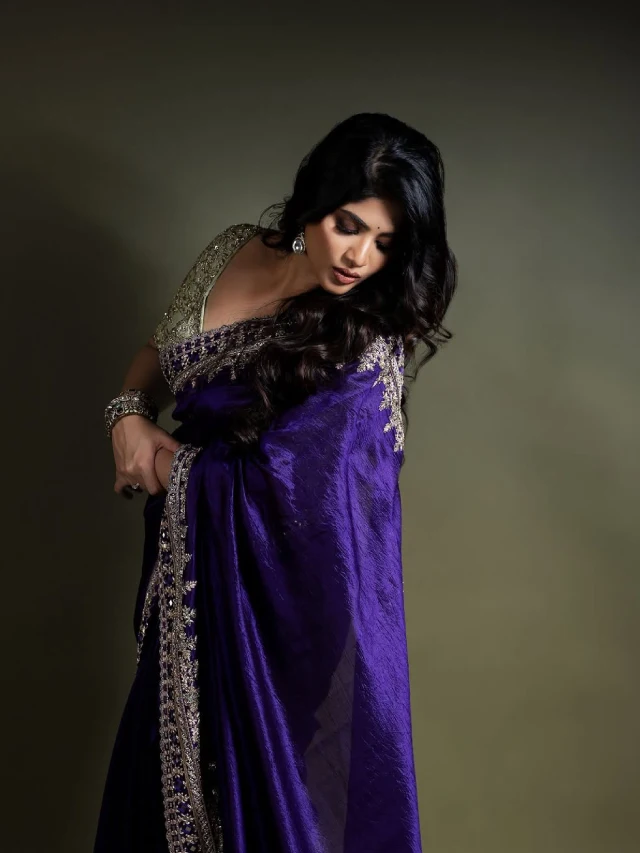 Megha Akash Bubbly Looks in Blue Saree