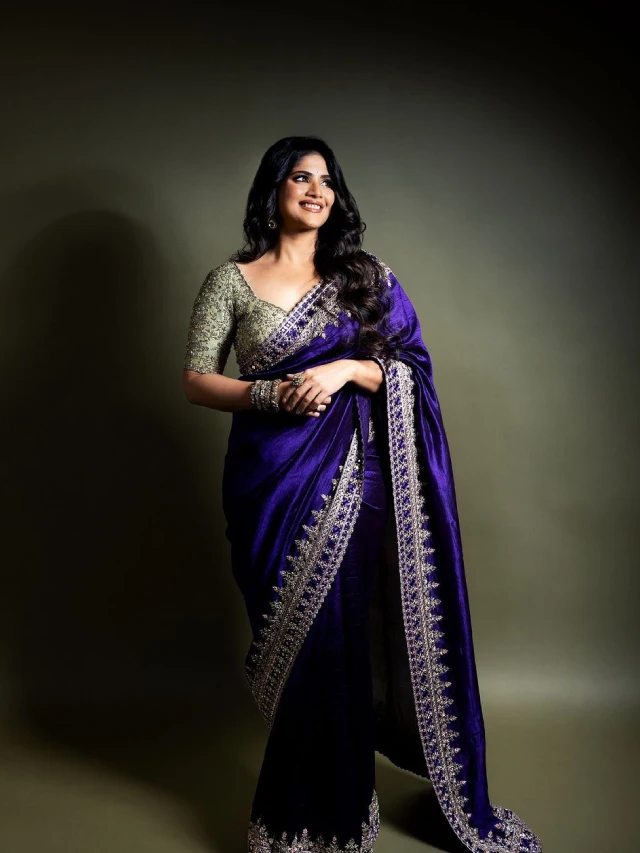 Megha Akash Bubbly Looks in Blue Saree
