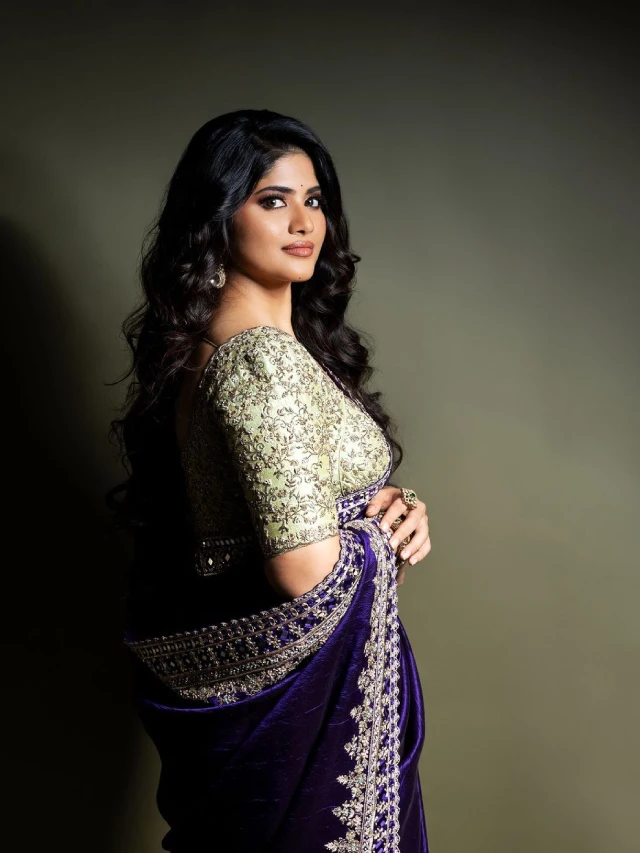 Megha Akash Bubbly Looks in Blue Saree