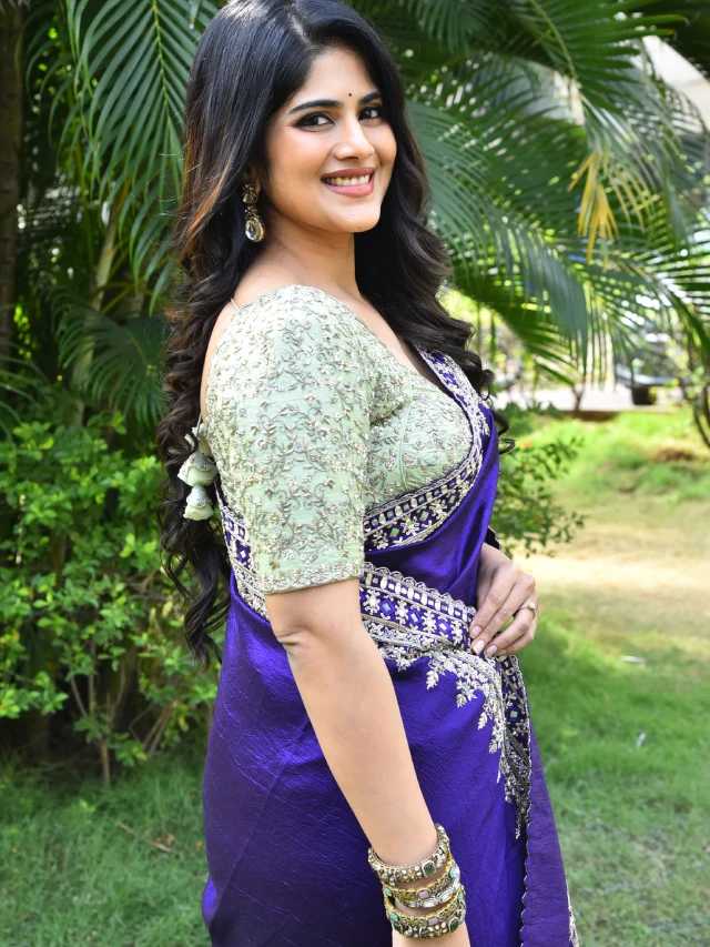 Megha Akash Bubbly Looks in Blue Saree
