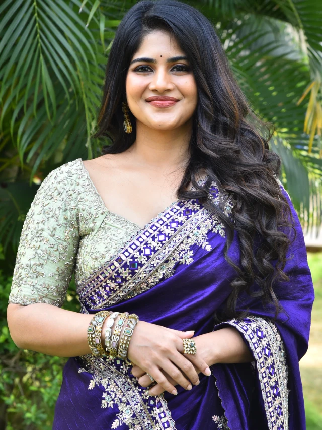 Megha Akash Bubbly Looks in Blue Saree