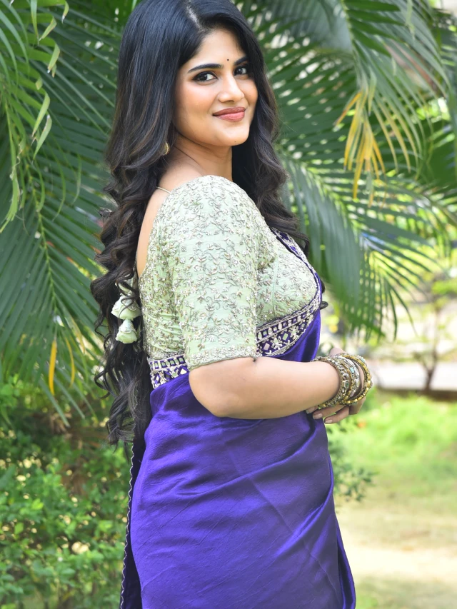 Megha Akash Bubbly Looks in Blue Saree