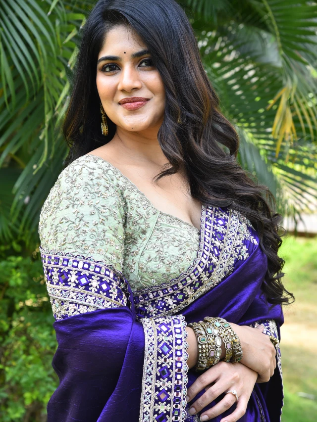 Megha Akash Bubbly Looks in Blue Saree