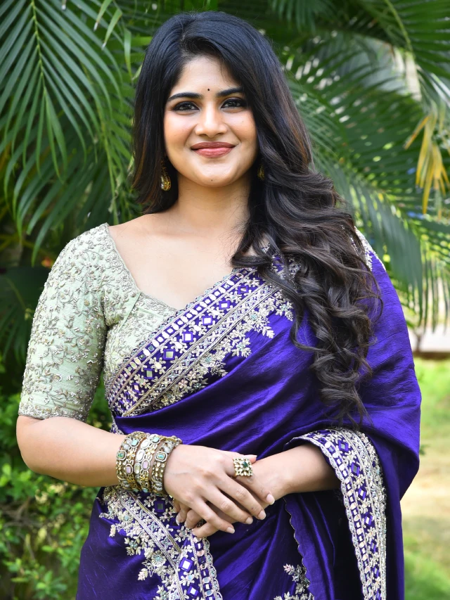 Megha Akash Bubbly Looks in Blue Saree