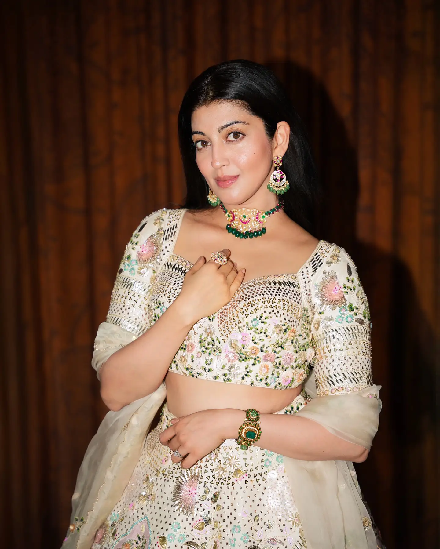 Pranita Subhash Stunning Looks in white Ghagra Choli for Diwali