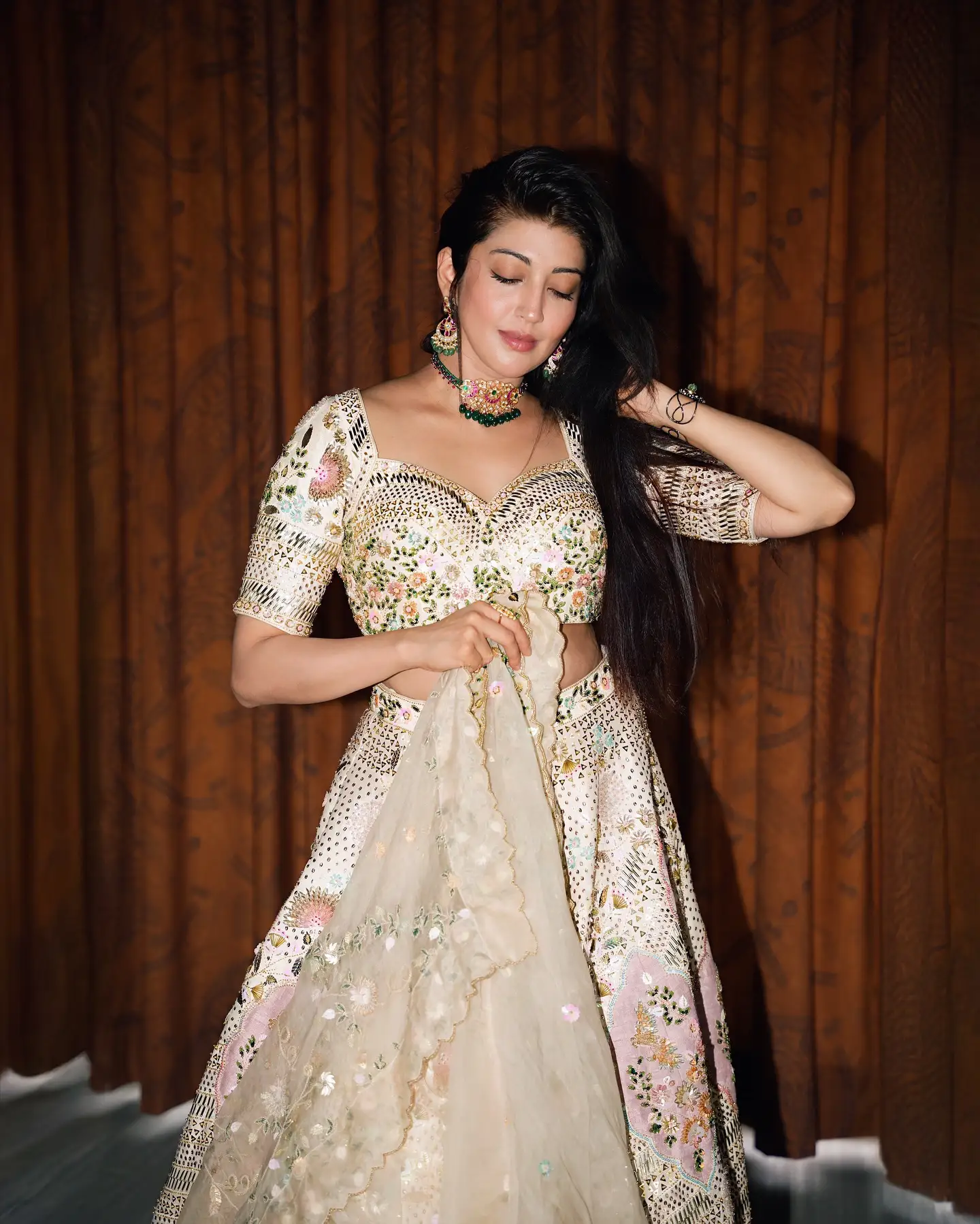 Pranita Subhash Stunning Looks in white Ghagra Choli for Diwali