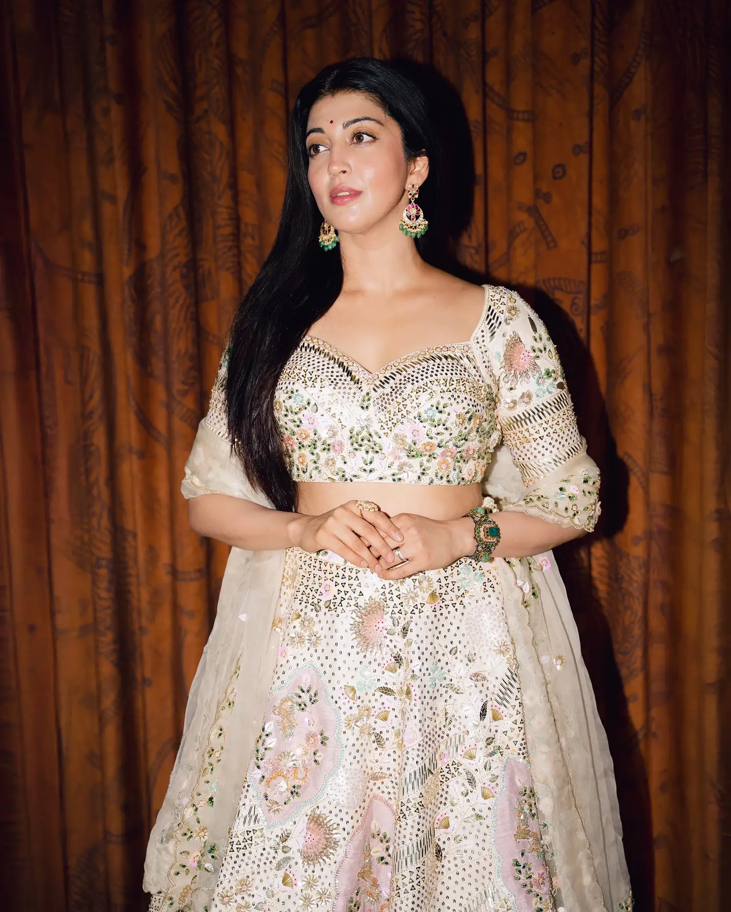 Pranita Subhash Stunning Looks in white Ghagra Choli for Diwali