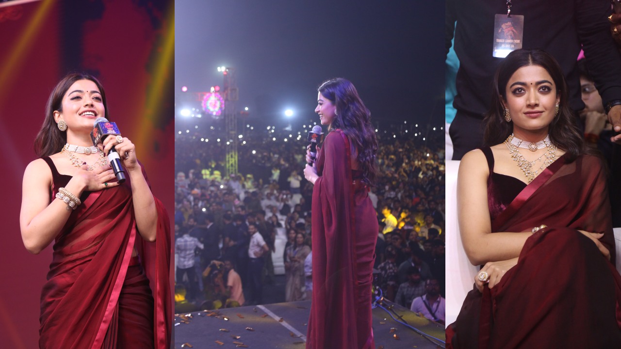 Rashmika Mandanna : చీరలో శ్రీవల్లి అదుర్స్.. పుష్ప 2 ట్రైలర్ లాంచ్ ఈవెంట్లో రష్మిక మెరుపులు..