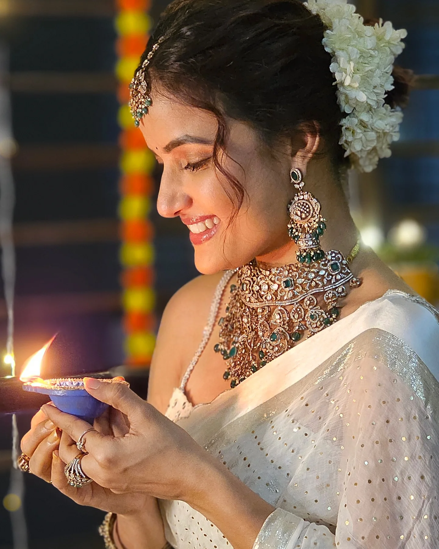 Siri Hanumanth Diwali Special Photos in White Saree