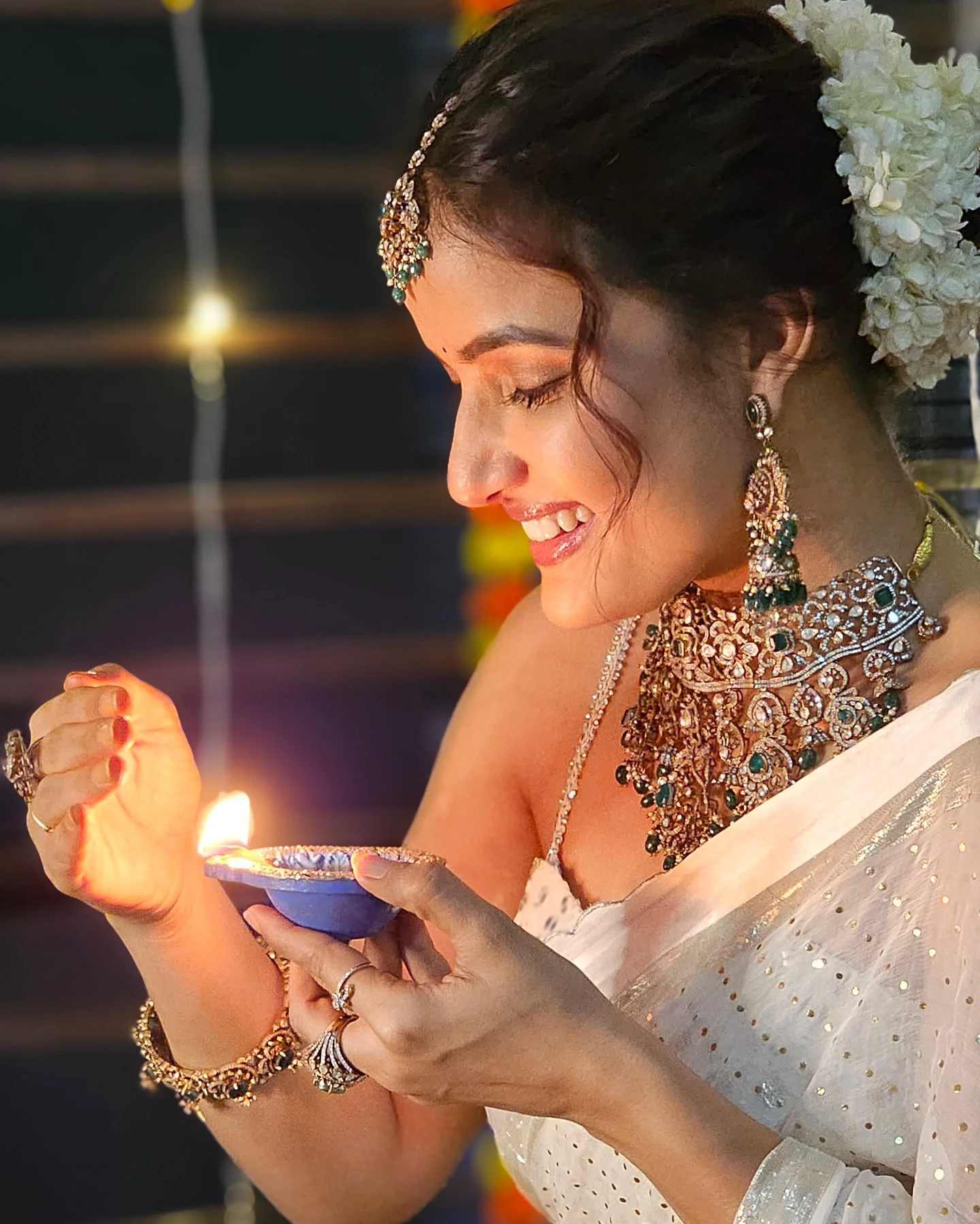 Siri Hanumanth Diwali Special Photos in White Saree