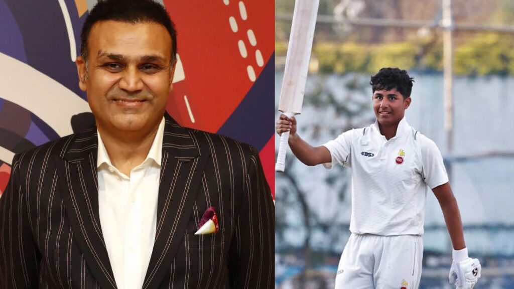Virender Sehwag son scored a double century while hitting fours and sixes